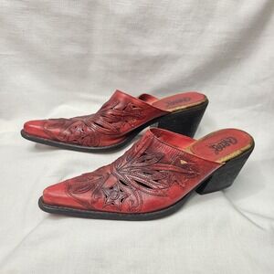 Carlos Santana Shoes Womens Size 7 Leather Rodeo Western Cowboy Mule Heels Boho
